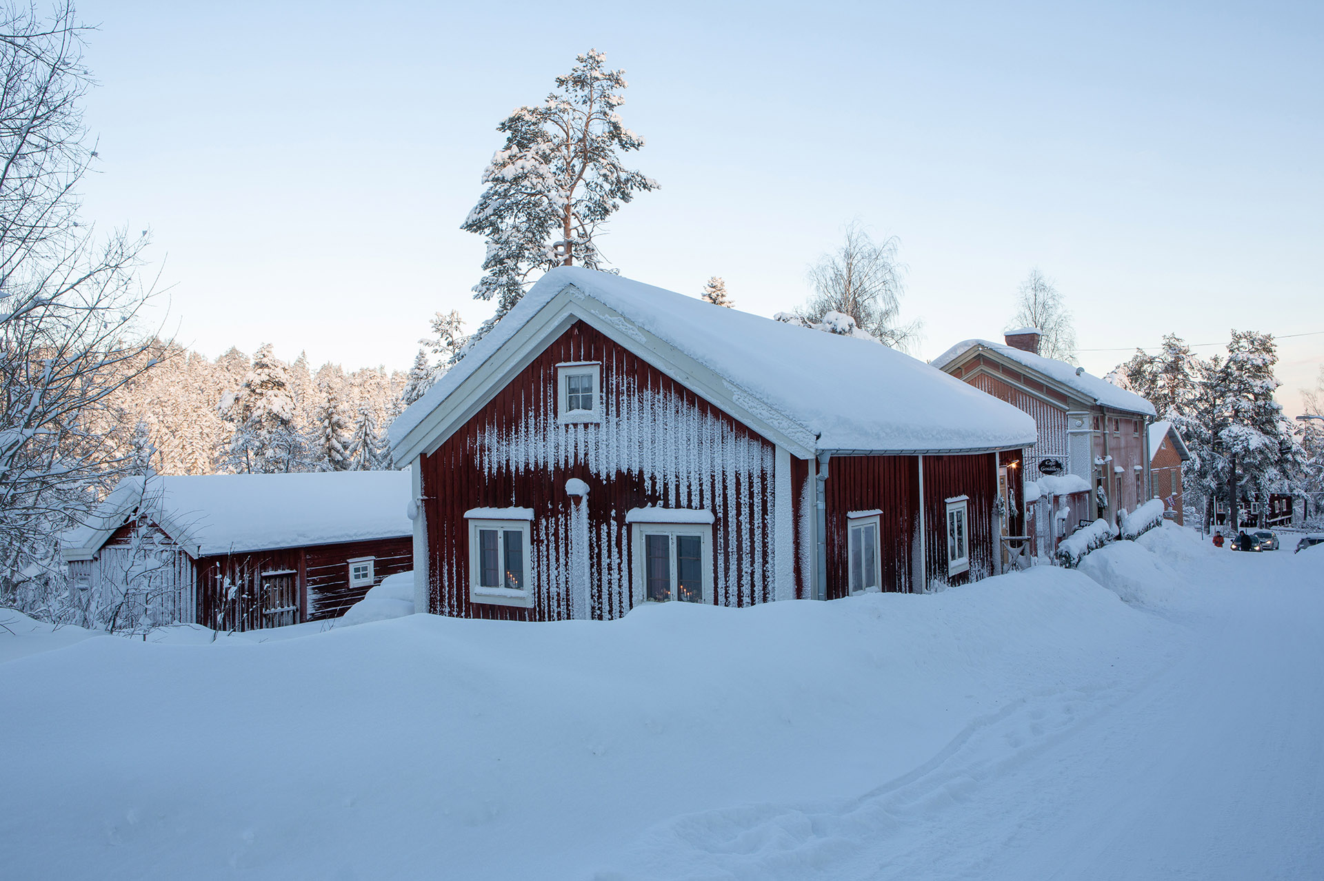 Gesällhärberget och Östbergsgården på vintern. Foto: Norra Berget.