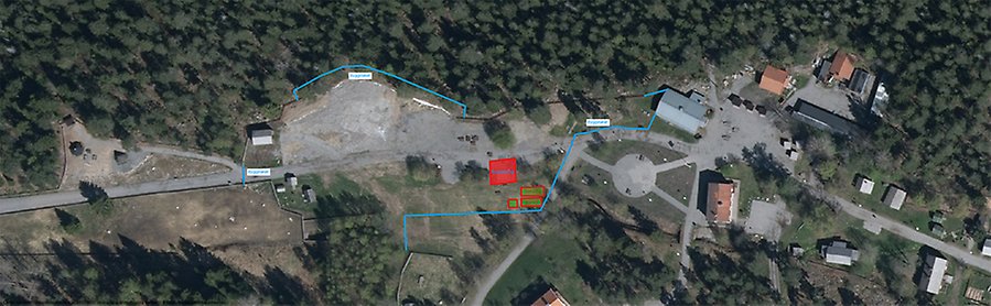 Karta över var arbetet med lekplatsen kommer att avgränsas med byggstaket. Karta: Norra Berget.